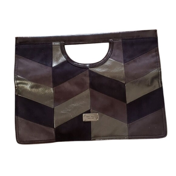 NWT Nine West Black Silver and Gray Patchwork Clutch Purse - Picture 1 of 6